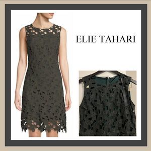 NWT Elie Tahari "Ophelia" Lace-Overlay Dress in Camouflage Green Size 4
